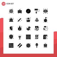 Modern Set of 25 Solid Glyphs and symbols such as technology data video roller ok Editable Vector Design Elements