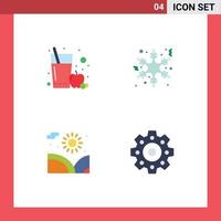 4 Creative Icons Modern Signs and Symbols of apple juice water flake agriculture gears Editable Vector Design Elements