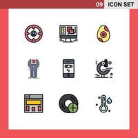 Editable Vector Line Pack of 9 Simple Filledline Flat Colors of battery kit web development sdk Editable Vector Design Elements