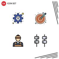 4 Thematic Vector Filledline Flat Colors and Editable Symbols of business builder development target worker Editable Vector Design Elements