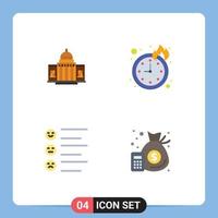 Modern Set of 4 Flat Icons Pictograph of whtiehouse timepiece house place list Editable Vector Design Elements