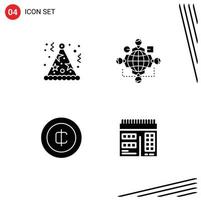 Set of 4 Commercial Solid Glyphs pack for birthday cash hat logic ecommerce Editable Vector Design Elements