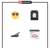 Group of 4 Modern Flat Icons Set for smiley tea cute ceylon mason Editable Vector Design Elements