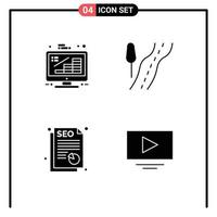 4 Universal Solid Glyphs Set for Web and Mobile Applications business seo growth route video Editable Vector Design Elements
