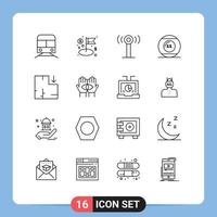 16 User Interface Outline Pack of modern Signs and Symbols of apartment pool management game ball Editable Vector Design Elements