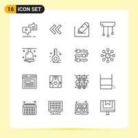 Universal Icon Symbols Group of 16 Modern Outlines of bell interior pencil home chandelier Editable Vector Design Elements