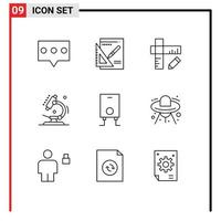 Modern Set of 9 Outlines and symbols such as alien heater geometry boiler microscope Editable Vector Design Elements