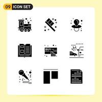 Universal Icon Symbols Group of 9 Modern Solid Glyphs of online click dummy buy knowledge Editable Vector Design Elements