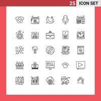 Mobile Interface Line Set of 25 Pictograms of record microphone crescent electronics ramadan Editable Vector Design Elements
