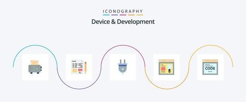 Device And Development Flat 5 Icon Pack Including code . browser. plug. education. web vector