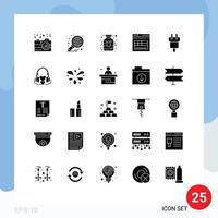 Set of 25 Vector Solid Glyphs on Grid for charge web report secure medicine Editable Vector Design Elements