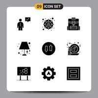 Set of 9 Commercial Solid Glyphs pack for down lighting home bag light floor Editable Vector Design Elements