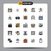 Pack of 25 Modern Filled line Flat Colors Signs and Symbols for Web Print Media such as eight time listen tasks checklist Editable Vector Design Elements