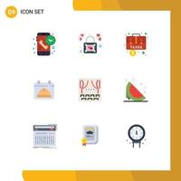 9 User Interface Flat Color Pack of modern Signs and Symbols of date hat padlock calendar briefcase Editable Vector Design Elements