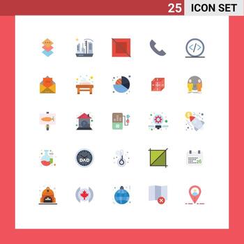 25 User Interface Flat Color Pack of modern Signs and Symbols of development code cross mobile phone Editable Vector Design Elements