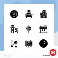 9 Thematic Vector Solid Glyphs and Editable Symbols of chinese lantern office park slider Editable Vector Design Elements