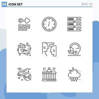 Group of 9 Outlines Signs and Symbols for helmet human datacenter communication wishes Editable Vector Design Elements