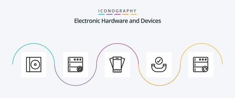 paquete de iconos de la línea 5 de dispositivos que incluye . recargar. teléfono. base de datos. comprobado vector