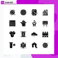 16 Universal Solid Glyph Signs Symbols of site design phone office building Editable Vector Design Elements