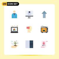 Modern Set of 9 Flat Colors and symbols such as mind laptop online computer upload Editable Vector Design Elements