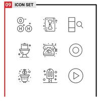 User Interface Pack of 9 Basic Outlines of wedding love data heart toilet Editable Vector Design Elements