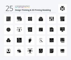 Design Thinking And D Printing Modeling 25 Solid Glyph icon pack including sketching. education. atom. envelope. mail vector