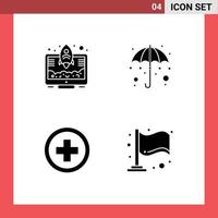 paquete de glifos sólidos de 4 símbolos universales de elementos de diseño de vectores editables de signos de lluvia de cohetes médicos emprendedores