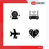 Universal Icon Symbols Group of 4 Modern Solid Glyphs of camera plane router internet transport Editable Vector Design Elements