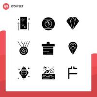 Modern Set of 9 Solid Glyphs and symbols such as deposit performance play medals hands Editable Vector Design Elements