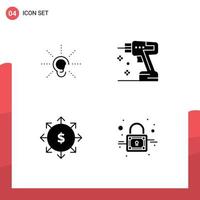 4 Universal Solid Glyph Signs Symbols of awareness budget hearing drill finance Editable Vector Design Elements