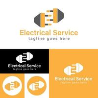Minimal Electrical service logo.Modern Electric double Plug  Logo.Orange, black and white Vector Illustration.