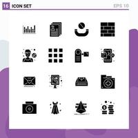 Universal Icon Symbols Group of 16 Modern Solid Glyphs of avatar strategy profile layout bricks layout Editable Vector Design Elements