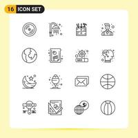 Group of 16 Modern Outlines Set for business productivity report world box people businessman Editable Vector Design Elements