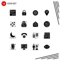 Set of 16 Vector Solid Glyphs on Grid for food pointer security map chinese Editable Vector Design Elements