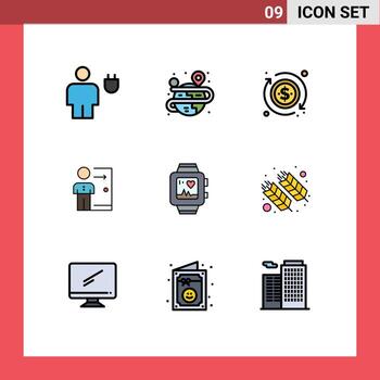 9 Universal Filledline Flat Colors Set for Web and Mobile Applications person job map exit dismissal Editable Vector Design Elements