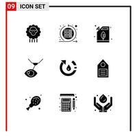 Pictogram Set of 9 Simple Solid Glyphs of drop laser surgery server eye treatment oil Editable Vector Design Elements