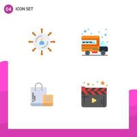 Mobile Interface Flat Icon Set of 4 Pictograms of internet bag network international market Editable Vector Design Elements