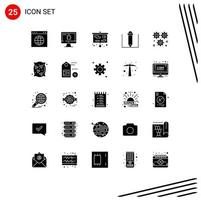 25 User Interface Solid Glyph Pack of modern Signs and Symbols of configuration wheel education cog pencil Editable Vector Design Elements