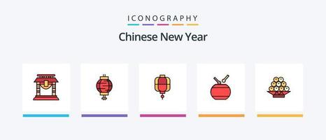 Chinese New Year Line Filled 5 Icon Pack Including new year. flower. metal. chinese. new year. Creative Icons Design vector