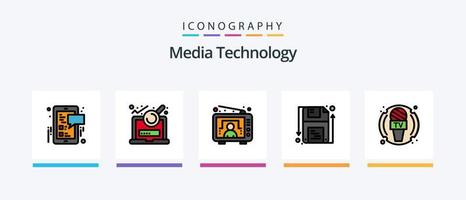 la línea de tecnología de medios llenó el paquete de 5 iconos, incluida la conversación. configuración del usuario. nube. configuración. forma. diseño de iconos creativos vector