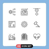 Stock Vector Icon Pack of 9 Line Signs and Symbols for up box sale deliver queen Editable Vector Design Elements