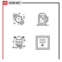 4 Thematic Vector Filledline Flat Colors and Editable Symbols of hand watch lock alcoholparty drink security Editable Vector Design Elements