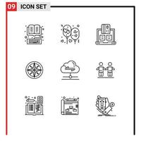 Mobile Interface Outline Set of 9 Pictograms of navigation compass party payment financial Editable Vector Design Elements