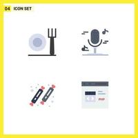 Pictogram Set of 4 Simple Flat Icons of fork restaurant audio candy code Editable Vector Design Elements