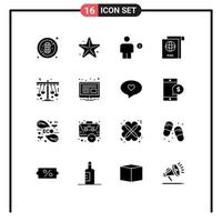 Set of 16 Modern UI Icons Symbols Signs for play kindergarten body travel document Editable Vector Design Elements