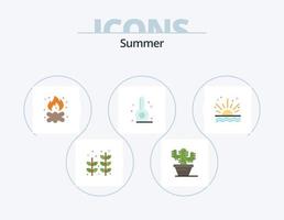 Summer Flat Icon Pack 5 Icon Design. sea. vacation. bonfire. thermometer. beach vector