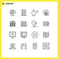 16 Universal Outlines Set for Web and Mobile Applications world computing storage cloud human Editable Vector Design Elements