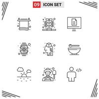 9 Universal Outline Signs Symbols of brain watch business smart school Editable Vector Design Elements