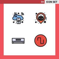 4 User Interface Filledline Flat Color Pack of modern Signs and Symbols of business air conditioner c digital location electric Editable Vector Design Elements