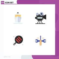 Group of 4 Modern Flat Icons Set for boat cooking vessel projector cloud Editable Vector Design Elements